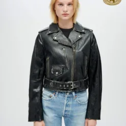 Vintage Leather Biker Jacket – Black