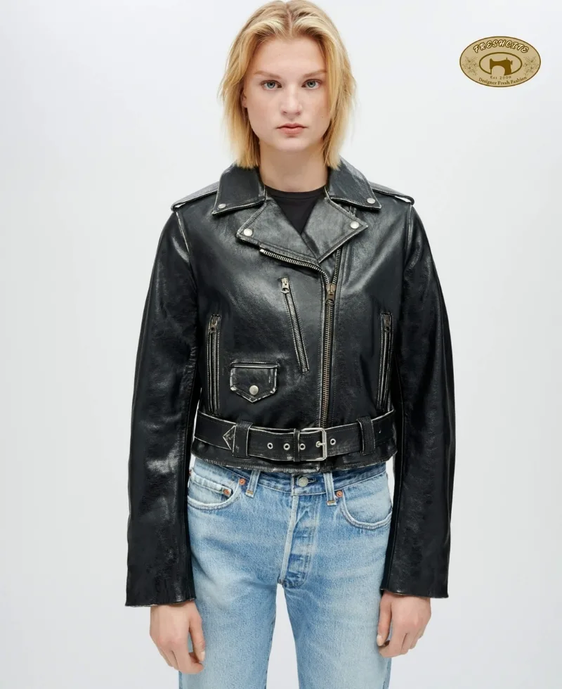 Vintage Leather Biker Jacket – Black