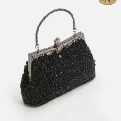 Retro Beaded Clutch – Midnight Black