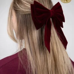 Velvet Hair Bow Clip – Burgundy