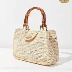 Woven Straw Handbag – Bamboo Handle